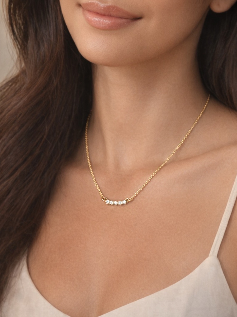 20” Gold Curved Bar Necklace w/ Sparkling Stones — Dainty, Chic, Layer‑Ready
